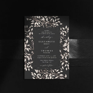 Moody Forest Black White Modern Classic Wedding Invitation