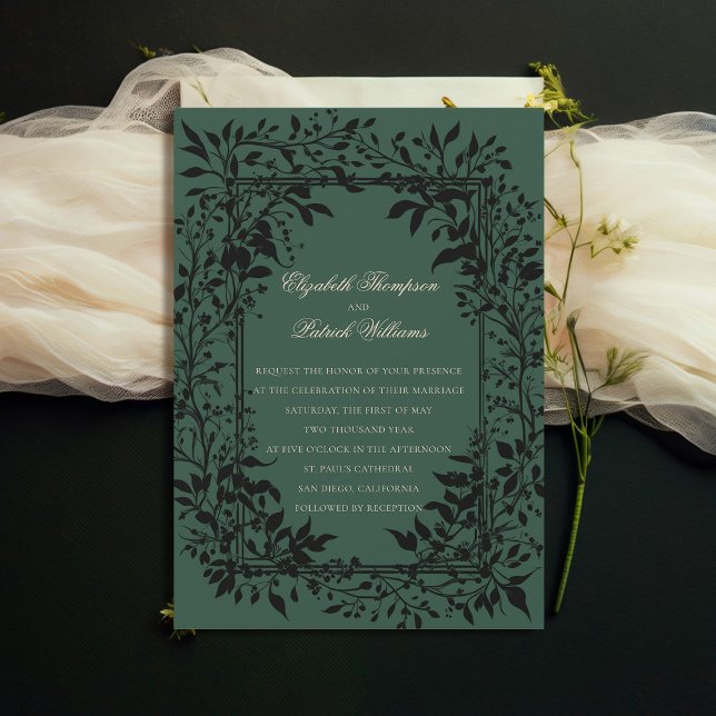 Moody Forest Botanical Elegant Classic Wedding Invitation (moody forest wedding invitation botanical frame green elegant modern traditional calligraphy)