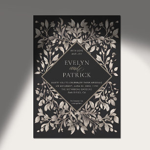 Moody Forest Botanical Modern Gold Diamond Wedding Invitation