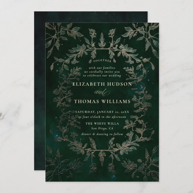 Moody Forest Faux Embossed Modern Classic Wedding Invitation (Front/Back)