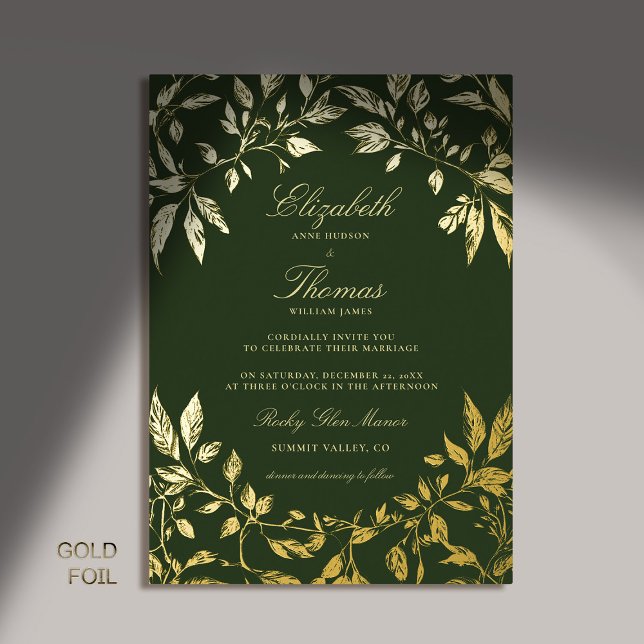 Moody Forest Foliage Frame Modern Classic Wedding (moody forest wedding invitation botanical frame dark green gold elegant classic traditional formal)