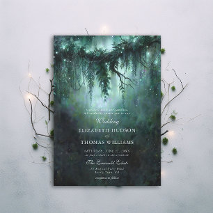 Moody Forest Greenery Enchanted Blue Dark Wedding Invitation