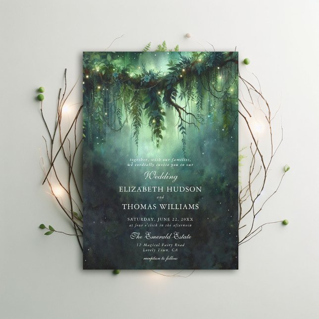 Moody Forest Greenery Enchanted Fairy Dark Wedding Invitation (moody forest wedding enchanted fairy tale faerie woodland magical bespoke elegant invitation)