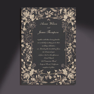 Moody Forest Greenery Frame Dark Classic Wedding Invitation