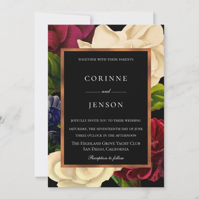 Moody Garden Floral Wedding Invitation (Front)