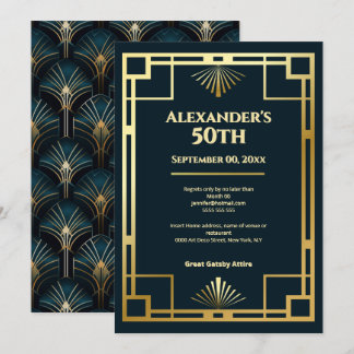 Moody Gatsby Art Deco 50th Birthday Party Invitation