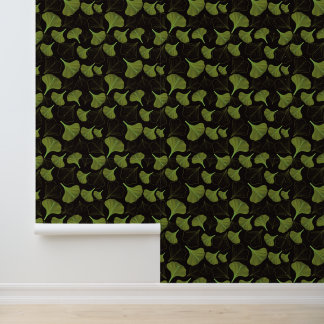 Moody Gingko Black Floral Pattern Wallpaper