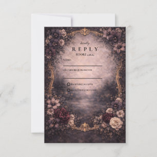 Moody Gold Baroque Wedding RSVP Card