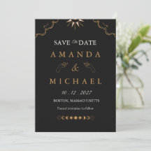 Moody Gold Celestial Starry Night save the date In