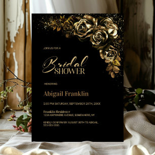 Moody Gold Floral Bridal Shower Invitation