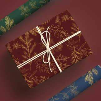 Moody Gold & Jewel Toned Rustic Winter Botanicals Wrapping Paper Sheet