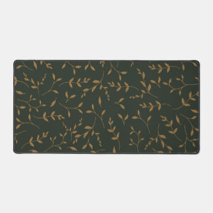 Moody Gold Leaf Forest Green Pattern Desk Mat
