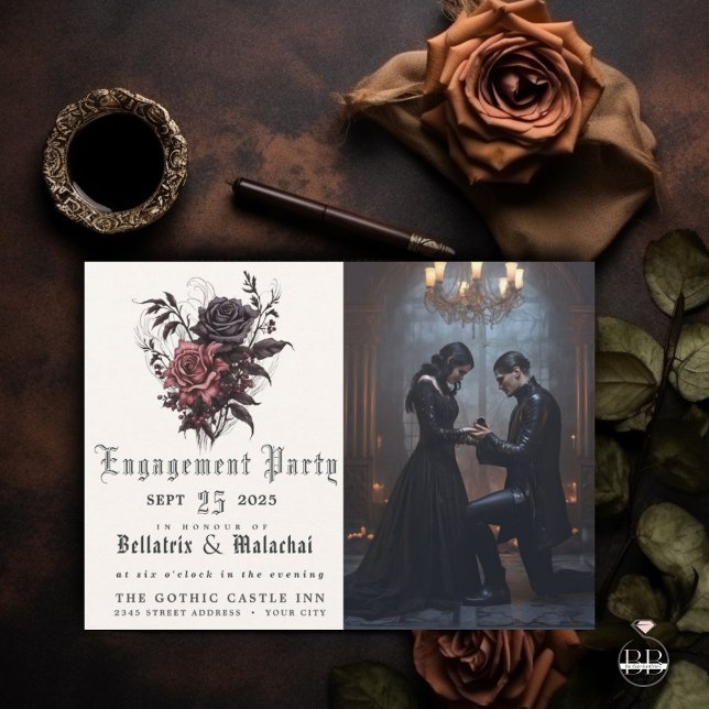 Moody Goth Rosewood Engagement Party  Invitation (Creator Uploaded)
