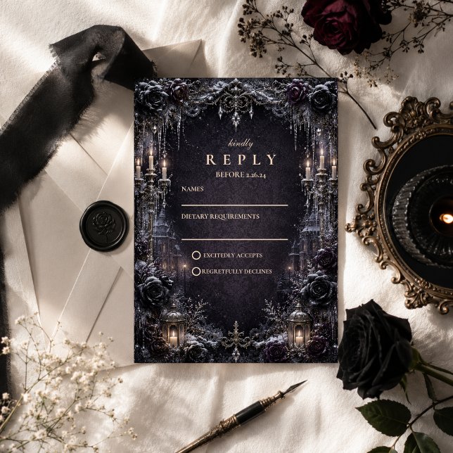 Moody Goth Winter Wedding RSVP Card (Creator Uploaded)