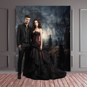 Moody Gothic Autumn Moonlit Graveyard XLarge Tapestry