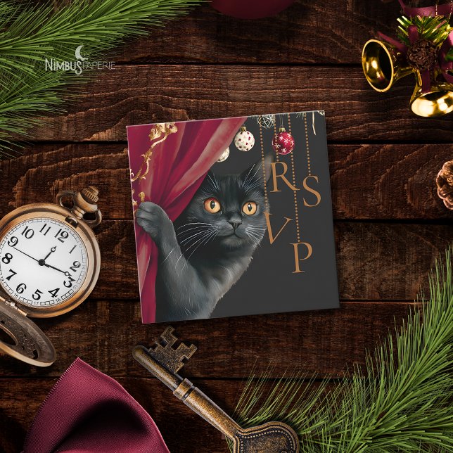 Moody Gothic Black Cat Christmas QR RSVP Card (Creator Uploaded)