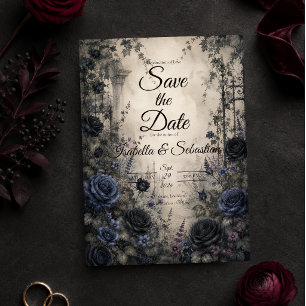Moody Gothic Blue Rose Wedding Save The Date