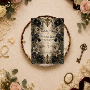Moody Gothic Botanical Wedding Invitation