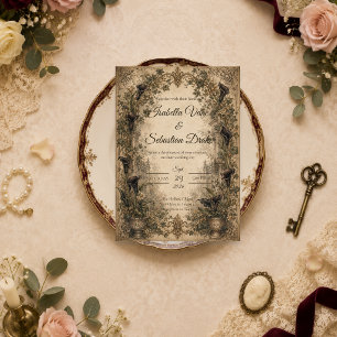Moody Gothic Botanical Wedding Invitation
