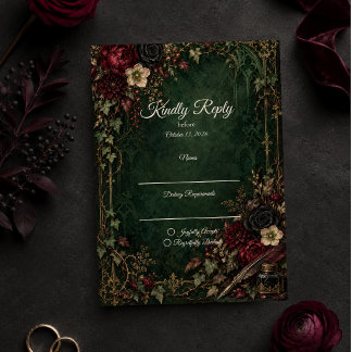 Moody Gothic Botanical Wedding RSVP Card