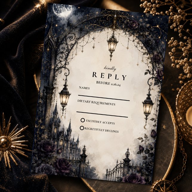 Moody Gothic Celestial Wedding RSVP Card (Creator Uploaded)