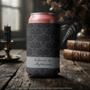 Moody Gothic Charcoal Raven Damask Seltzer Can Cooler