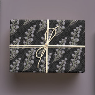 Moody Gothic Charcoal Vintage Art Deco Floral Wrapping Paper Sheet