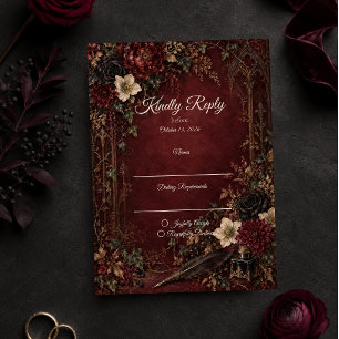 Moody Gothic Dark Academia Wedding RSVP Card