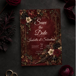 Moody Gothic Dark Academia Wedding Save The Date