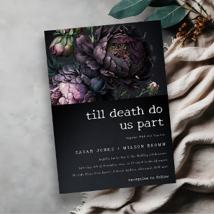 Moody Gothic Dark Purple Black Peony Wedding Invitation