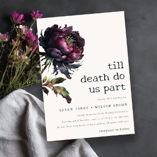 Moody Gothic Dark Purple Black Peony Wedding Invitation