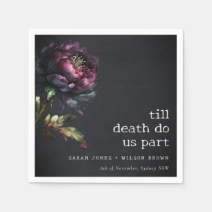 Moody Gothic Dark Purple Black Peony Wedding Napkin