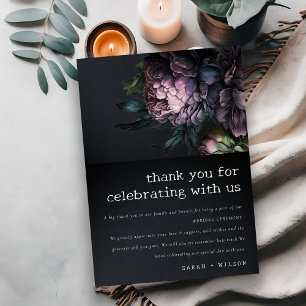 Moody Gothic Dark Purple Black Peony Wedding Thank You Card