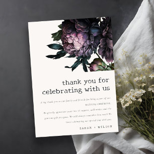 Moody Gothic Dark Purple Black Peony Wedding Thank You Card