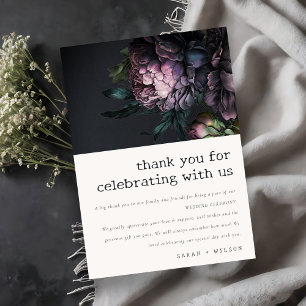 Moody Gothic Dark Purple Black Peony Wedding Thank You Card