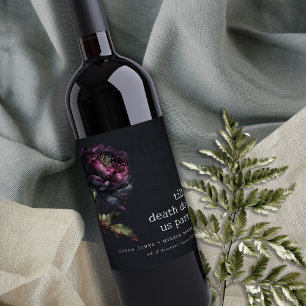 Moody Gothic Dark Purple Black Peony Wedding Wine Label
