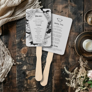 Moody Gothic Floral Coffin Gray Wedding Program Hand Fan