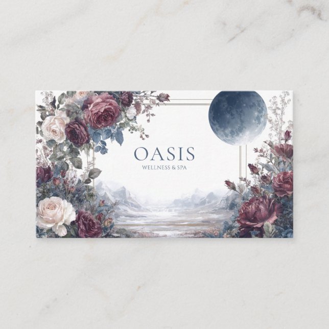 Moody Gothic Floral Full Moon Ethereal Landscape Business Card (Front)