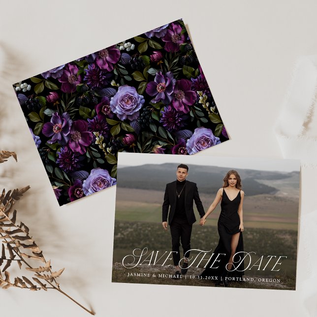 Moody Gothic Floral Photo Save The Date (Creator Uploaded)