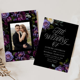 Moody Gothic Floral Photo Wedding Invitation
