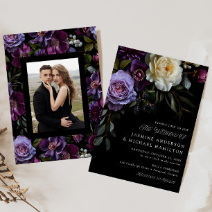 Moody Gothic Floral Photo Wedding Invitation