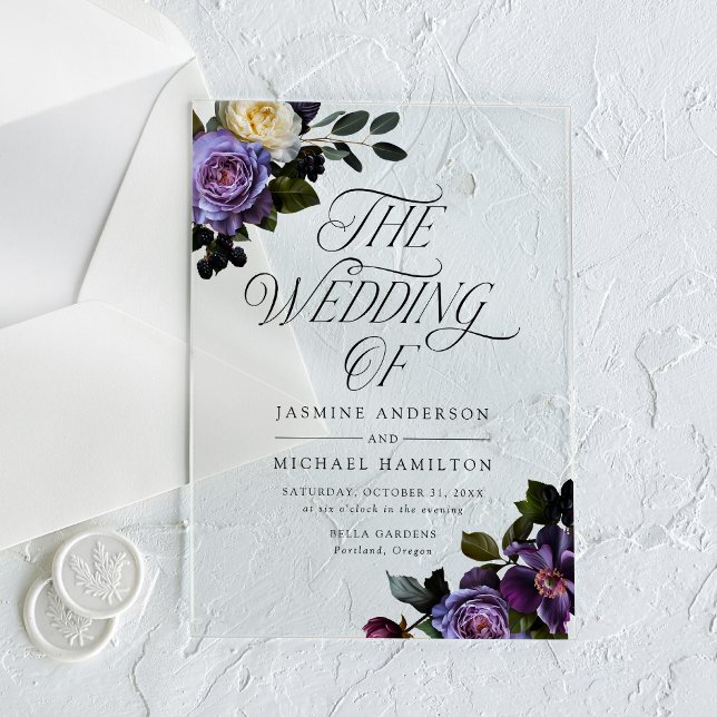 Moody Gothic Floral Wedding Acrylic Invitations (Creator Uploaded)