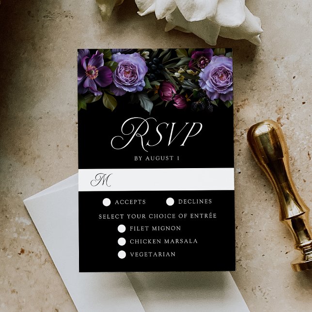 Moody Gothic Floral Wedding Meal Choice RSVP Card (Creator Uploaded)