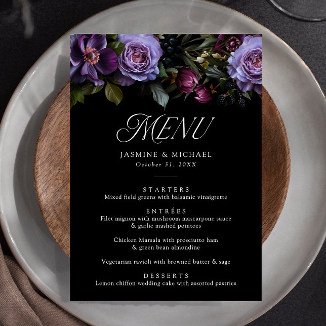 Moody Gothic Floral Wedding Menu (Creator Uploaded)