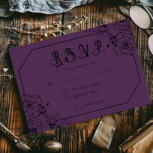Moody Gothic Floral Wedding Purple RSVP Cards