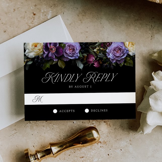 Moody Gothic Floral Wedding RSVP Card (Creator Uploaded)