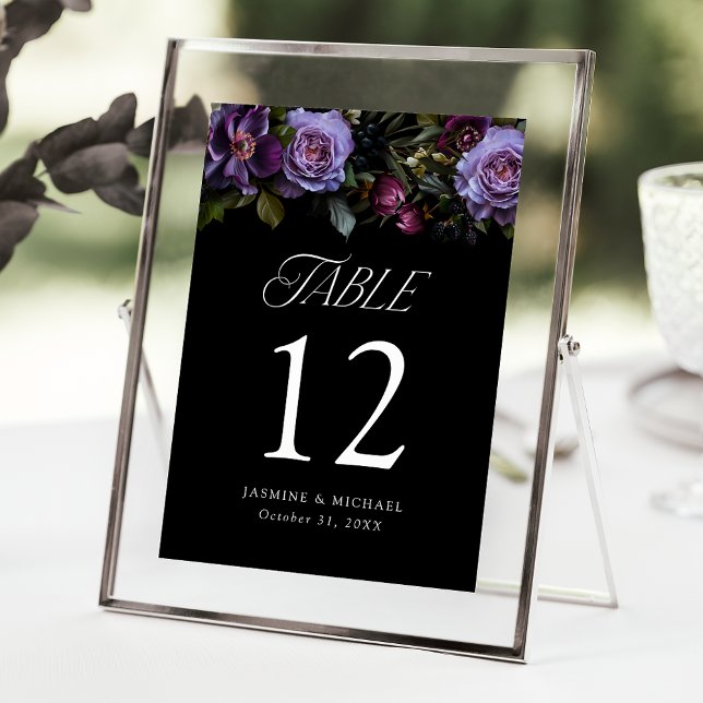 Moody Gothic Floral Wedding Table Number Card (Creator Uploaded)