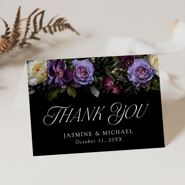 Moody Gothic Floral Wedding Thank You Card (Creator Uploaded)