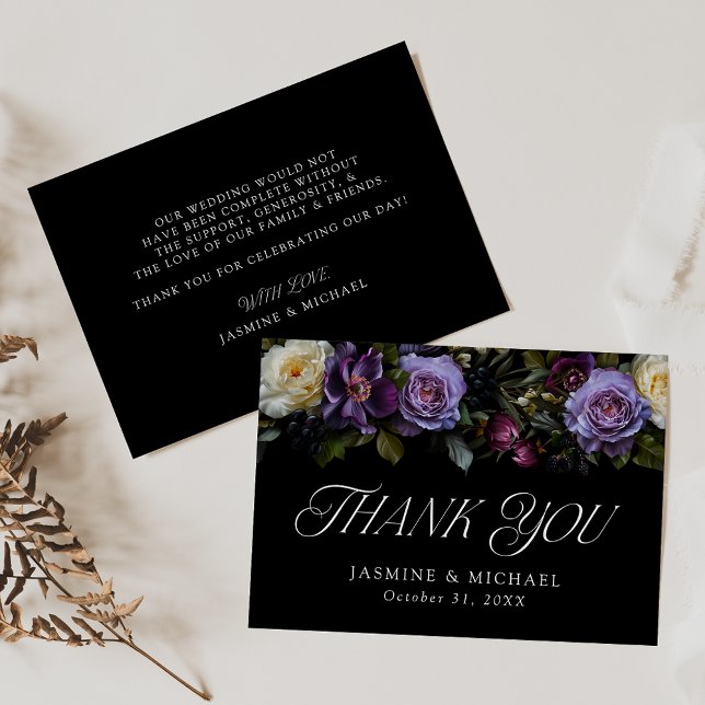 Moody Gothic Floral Wedding Thank You Card (Creator Uploaded)