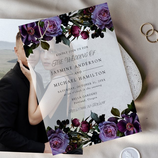 Moody Gothic Floral Wedding Vellum Invitations (Creator Uploaded)